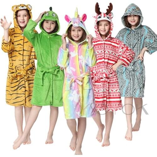 Baby Girl Unicorn Kigurumi Pajamas Fashion Girl Unicorn Bathrobes Boys Clothes Children Onesie Robes Beach Towels Christmas deer