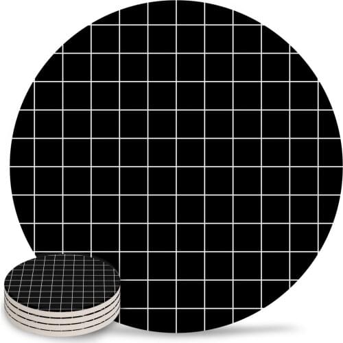 Simple Line Black Minimalist Round Coaster Coffee Table Mats Kitchen Table Accessories Absorbent Ceramic Coasters