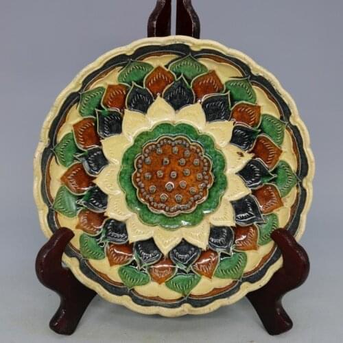 Rare Old Chinese porcelain plate,Tang three-color,printing,Lotus plate, Home Decorations / ollection & adornment, Free shipping