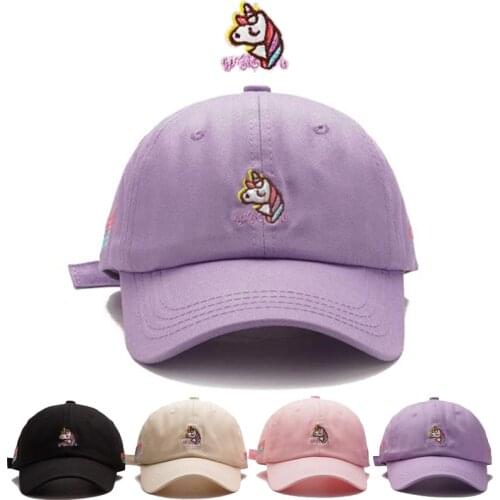 Girl Candy Color Unicorn Embroidery Cute Womens’ Hat Cotton Snapback Kpop Hip-Hop Cotton Mens Baseball Cap Sun Hat BQM097