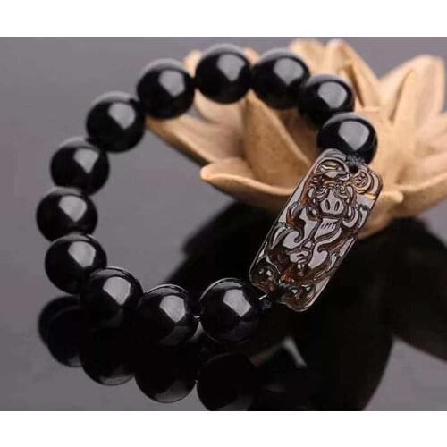 Unisex Chinese Obsidian Feng Bead Shui Pi Xiu Stretch Wealth Wristband Luck Bracelet