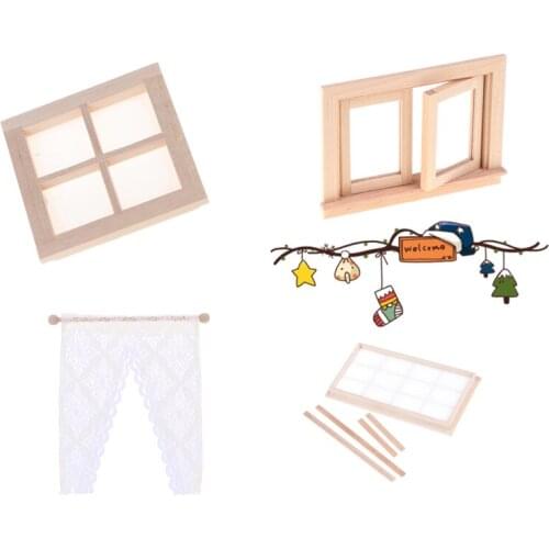 Wooden Traditional 2/4/12-pane Window Frame 1:12 Scale Dollhouse DIY Miniature Furniture Accessory