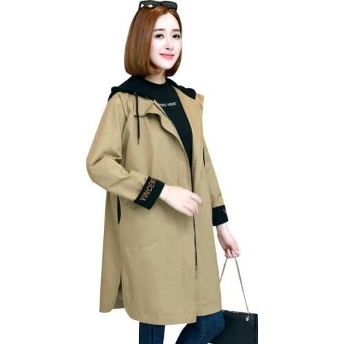 Women Oversized Jacket L-4XL Long Windbreaker 2021 Female Spring Autumn New Hooded Overcoat With Lined Casual Loose Coat C987