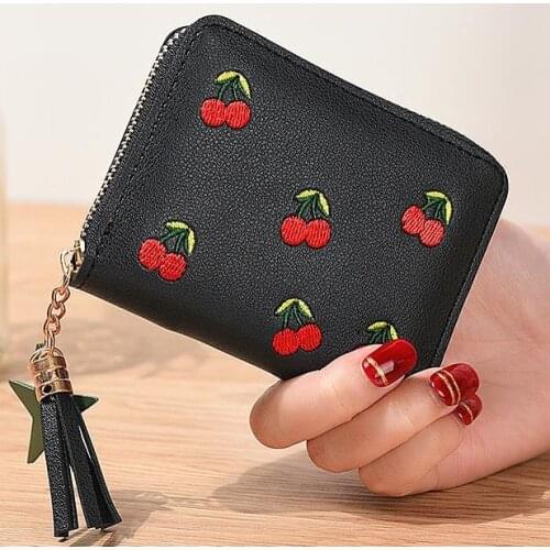 Women Wallets Lovely Cherry Girls Short Lady Zipper Coin Purse Tassel Woman Clutch Purses Cards Holder Wallet Burse Bags Pocket