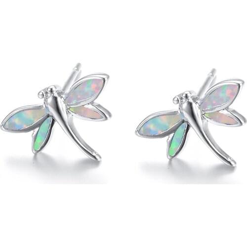 UFOORO earrings sweet dragonfly White Blue Fire Opal Earrings for Women Jewelry Cute Earrings Gift girlfriend 2019