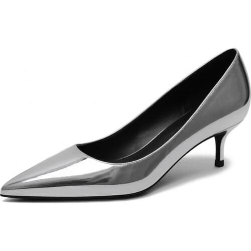 2020 White Sliver Red Women Shoes Woman High Heels Sexy Design Slip On Pointed Toe Genuine Leather Summer Pumps Big Size M0034