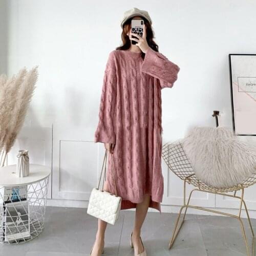 White and yellow simple round-neck split autumn all-match knitting long new warm sweater for women fashion tide C472