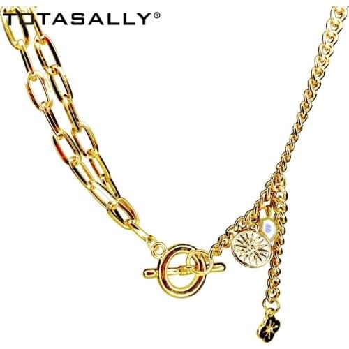 TOTASALLY 2021 Trend Necklace for Women Gold Metal Chain Collars Simulated Pearl Coin Charms Pendant Necklace Anniversary Gift