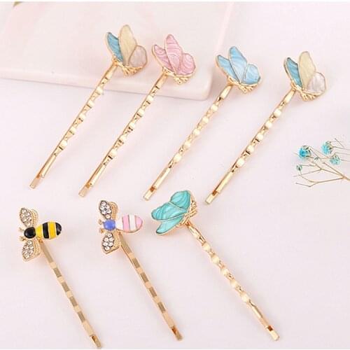 5pcs Women Fashion Hair Clips Butterfly Bee Korean KC Gold Enamel Hairpins Bobby Pins For DIY Jewelry Making Hair Accessories