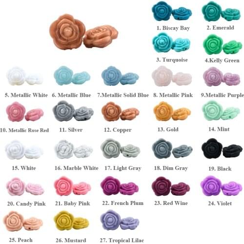 50 PCS Mini Rose Silicone Beads Flower Baby Teethers BPA Free Rose Baby Teething For Necklace Chewable Toy For Teether Silicone