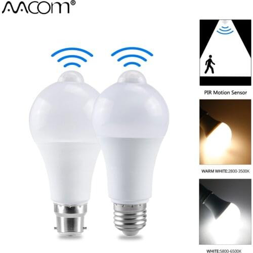 12W 18W PIR Motion Sensor LED Light Bulb E27 B22 Ampoule LED Smart Bulb Auto OFF/ON IP42 Night Lamp Indoor Outdoor Security
