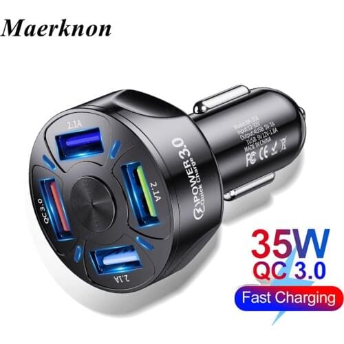 Car USB Charger Quick Charge 3.0 4.0 Universal 35W Fast Charging in car 4 Port mobile phone charger for samsung s10 iphone xr 11
