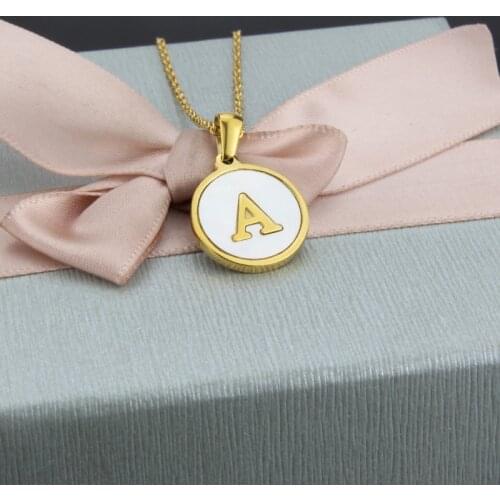Fashion A-Z 26Letters Pendant Necklace Women Girls Alphabet Titanium Steel Chain Necklace Shell Jewelry DIY Initial Name Jewelry