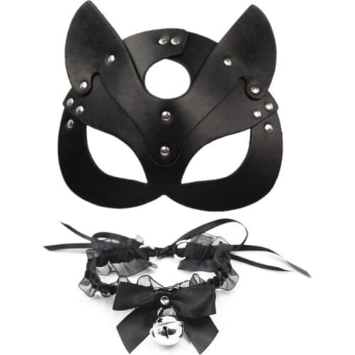 Sex Products for Women Black Leather BDSM Mask Punk Collar Halloween Cosplay Adult Games Sex Mask Blindfold Bdsm Toys Adult Toys