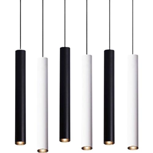Dimmable Cylinder LED Pendant Lights Long Tube Lamps Kitchen Dining Room Shop Bar Decoration Cord Pendant Lamp Background Lights