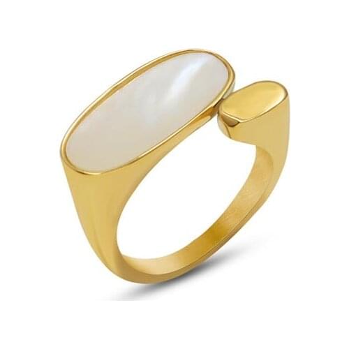 Trendy Stainless Steel Geometric Ring Natural Shell Jewelry Women 18 K Metal Ring бижутерия для женщин Gala Gift