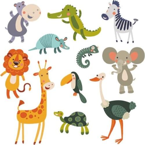 Colorful Animal Set Iron on Vinyl Heat Transfer Stickers Patches for Clothing T Shirt Textile Thermo Applique Stripes on Clothes
