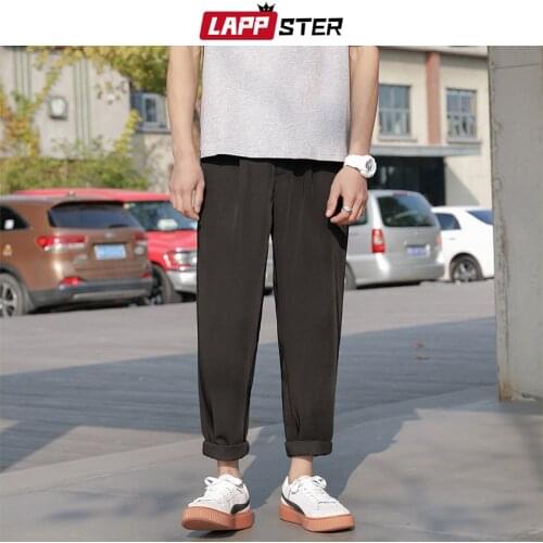 LAPPSTER Mens Korean Streetwear Joggers Pants 2020 Overalls Mens Casual Black Ankel Length Pants Women Chic Harajuku Harem Pants