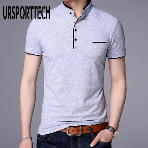 Summe Men Tshirts Cotton Casual Office Short Sleeve T shirt for Men Cotton Mandarin Collar Tee Shirt Clothes Oversized Tops Tee