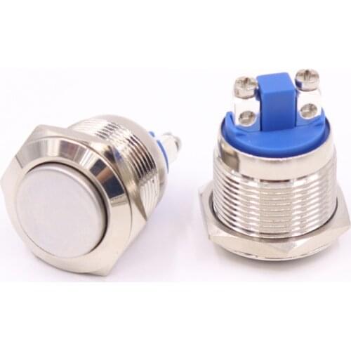 19mm metal push button waterproof nickel plated brass switch ball head Round shape momentary self reset 1NO