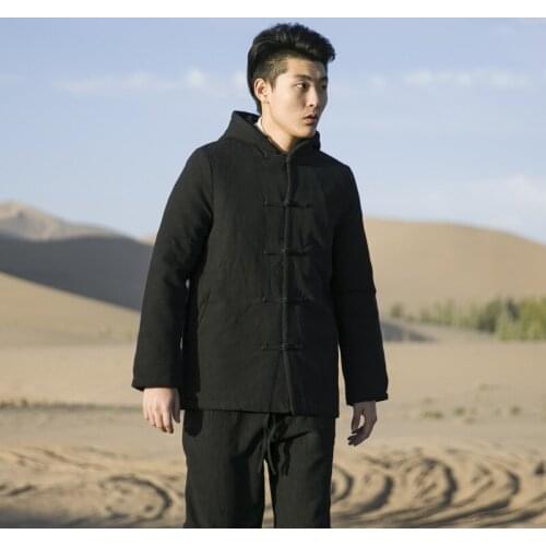 MIXCUBIC 2020 winter personality Buckle linen Padded coat for me casual slim warm Thicken hooded linen overcoat men,size M-4XL