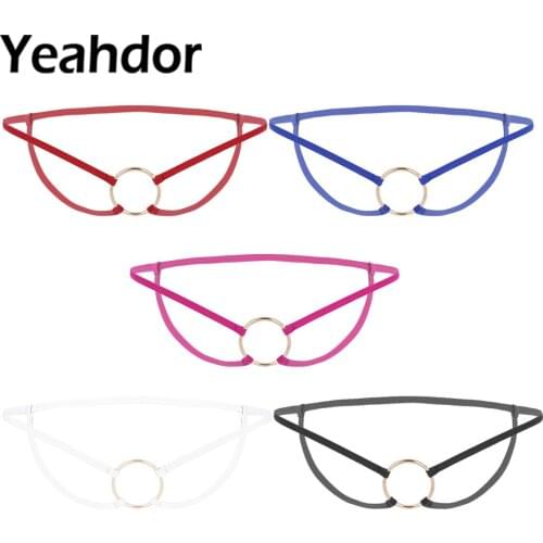 Mens Hot Lingerie Briefs Thong Low Waist with Metal O-Rings Crotchless Open Butt Thong G-String Panties Sissy Erotic Underwear