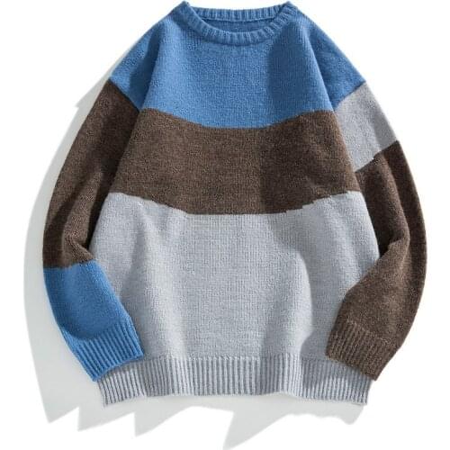 MANTLCONX Young Fashion Pullover Men Autumn Winter Mens Sweaters Striped Streetwear Tops Man Hip Hop Loose Sweaters Men Casual