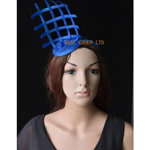 NEW Wholesale Royal blue small sinamay fascinator hat with sinamay loops for Tea Garden party Royal Races Kentucky derby