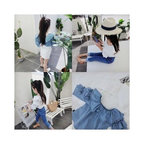 Baby Girl Clothes 2019 Summer New Toddler Girl Denim Shirt Kids Wild Long Sleeve Top Tees Toddler Shoulderless Blouse Girl Tops