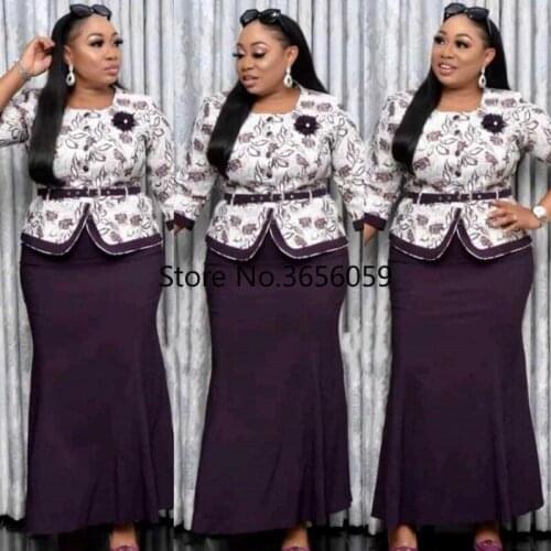 African Clothes for Women Spring Autumn African Women Printing Plus Size Two Pieces Sets Top + Long Skirts African Suit 2XL-6XL