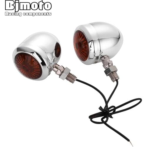 BJMOTO Pair Chrome Chopper Cafe Racer Motorcycle Turn Signal Lights Metal Indicator Blinker For Honda Yamaha Kawasaki Ducati