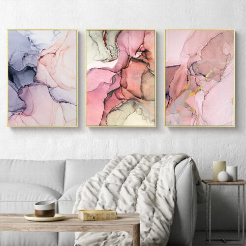 Nordic style poster pink Abstract Canvas Painting Wall Art For Living Room Modern Home Decoration Colorful Watercolor Pictures