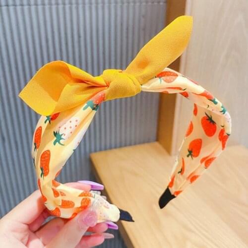 New Girls Bow Headband Cute Cartoon Fruit Print Small Rabbit Ear Bow Children Hair band for Girl Sweet Hair Accessories Headwear