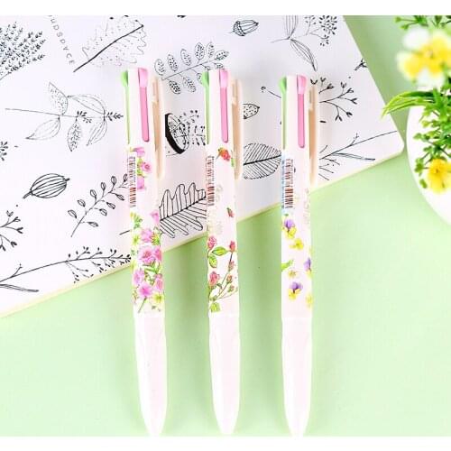 40 pcs/Lot Floral ballpoint pen 4 color roller ball pen for study writing bookmark Stationery Office school supplies 6526