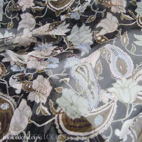 LEO&LIN Black Large Wide Flower Silk Georgette Chiffon Thin Transparent Skirt Shirt Fabric Fabric DIY Patchwork Tissue