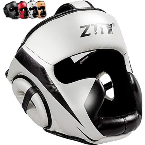 ZTTY Full-Covered Boxing Helmet Muay Thai PU Leather Training Sparring Boxing Headgear Gym Equipment Taekwondo Head Guard