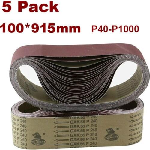 5Pcs Sanding Belts 915*100mm 40-1000 Grit Assortment Metal Grinding Aluminium Bands Polisher Oxide Sander