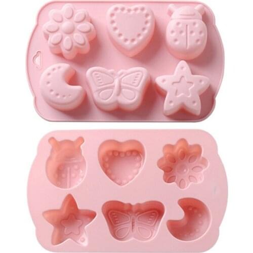 6 Cavities Silicone Candle Mould 3D Insect Moon Flower Stars Mousse Cake Mold DIY Non-stick Bakeware Dessert Molds Cake Tray