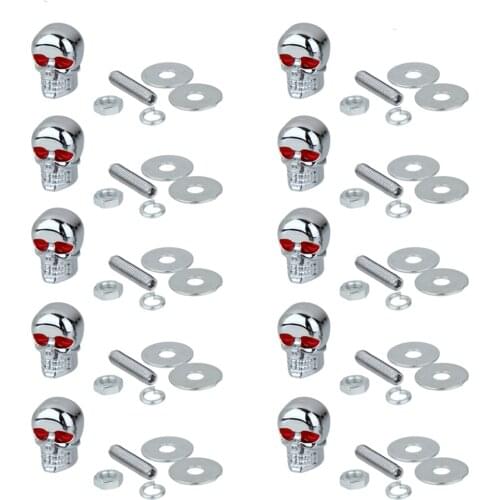 10x Skull Red Eye Bolts Screws Universal License Plate Tag Frame Windshield Easy convenient installation modification required