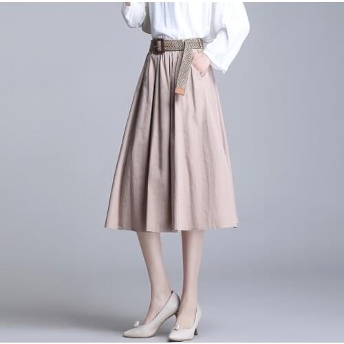 2021 Summer New A-Line Casual Womens Long Skirt with Pocket Umbrella Skirt Pleated All-match High-waist Mid-length Skirt