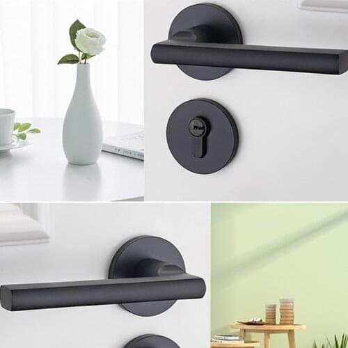 1 Set European Style Stainless Steel Door Handle Lock Bedroom Bathroom Door Lock Mute Anti-theft Safety Furniture Hardware