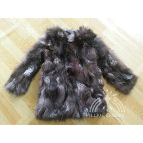 Real natural genuine sliver fox fur coat womens fashion jacket warm winter custom any size