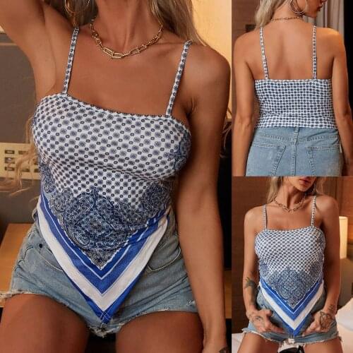 Women Summerhalter Strap Vest Sexy Backless Crop Tops Skinny Tanks Tops Clubwear Ladies Cashew Flower Print Sexy Ultra Short