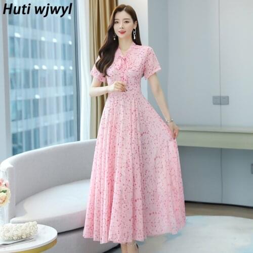 2021 Boho 4XL Plus Size Floral Chiffon Sundress Beach Midi Dress Spring Summer Vintage Elegant Women Party Bodycon Maxi Vestido