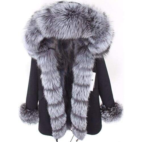Maomaokong 2020street new winter coat female long section Parker silver fox fur collar headband thickening detachable raccoon h