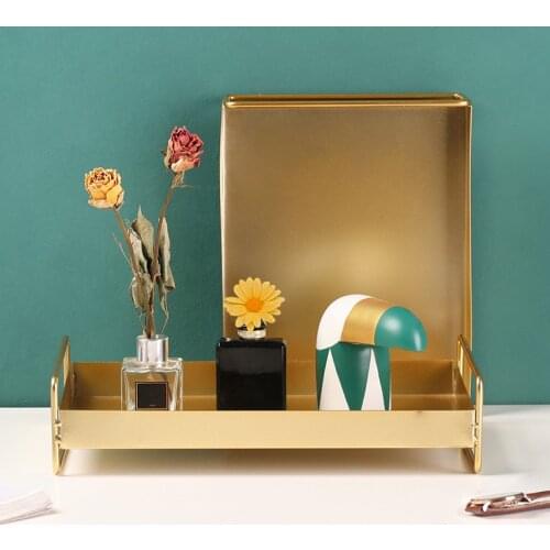 1Pc Nodic Golden Square Storage Tray Desktop Tea Pot Holder Snack Cosmetics Sundries Organizer