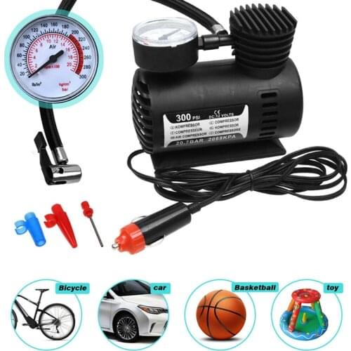 12V 300PSI Auto Car Electric Tire Air Inflator Pump Portable Air Compressor Black
