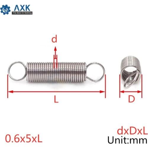 20Pcs 0.6 x 5mm 0.6mm Stainless Steel Tension Spring With Dual Hook Extension Springs Outer Diameter 5mm Length 20-60mm
