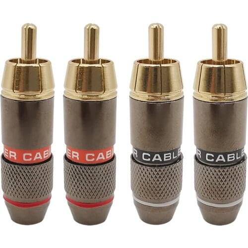 4Pairs/8Pieces Gold Plated RCA Connector RCA Male Plug Video Audio Speaker Wire Connectors Support 6mm Cable Black&Red