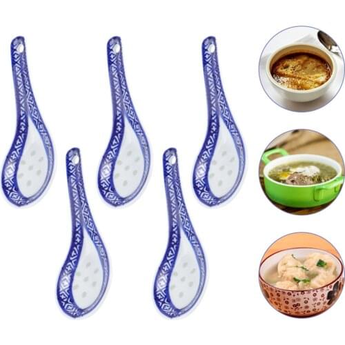5pcs Ceramic Spoon Multi-function Chinese Style Scoop Porridge Spoon Practical Tableware Soup Spoon for Home Restaurant